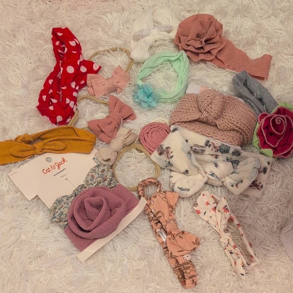 Cat & Jack Girls' Assorted Pink Floral Knit Headbands - Multi-Pack